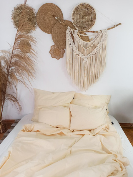 Komplet pościeli jednokolorowej Ecru Boho 220x200 / 70x80